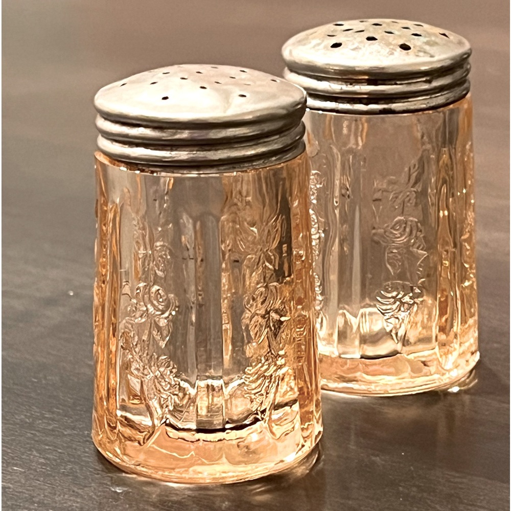 Federal Depression Glass Pink Sharon Cabbage Rose Salt and Pepper Shakers